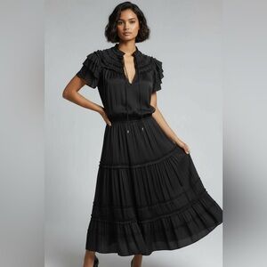 NWT $495 Elie Tahari RUNWAY Black Pleated Ruffle Maxi Dress